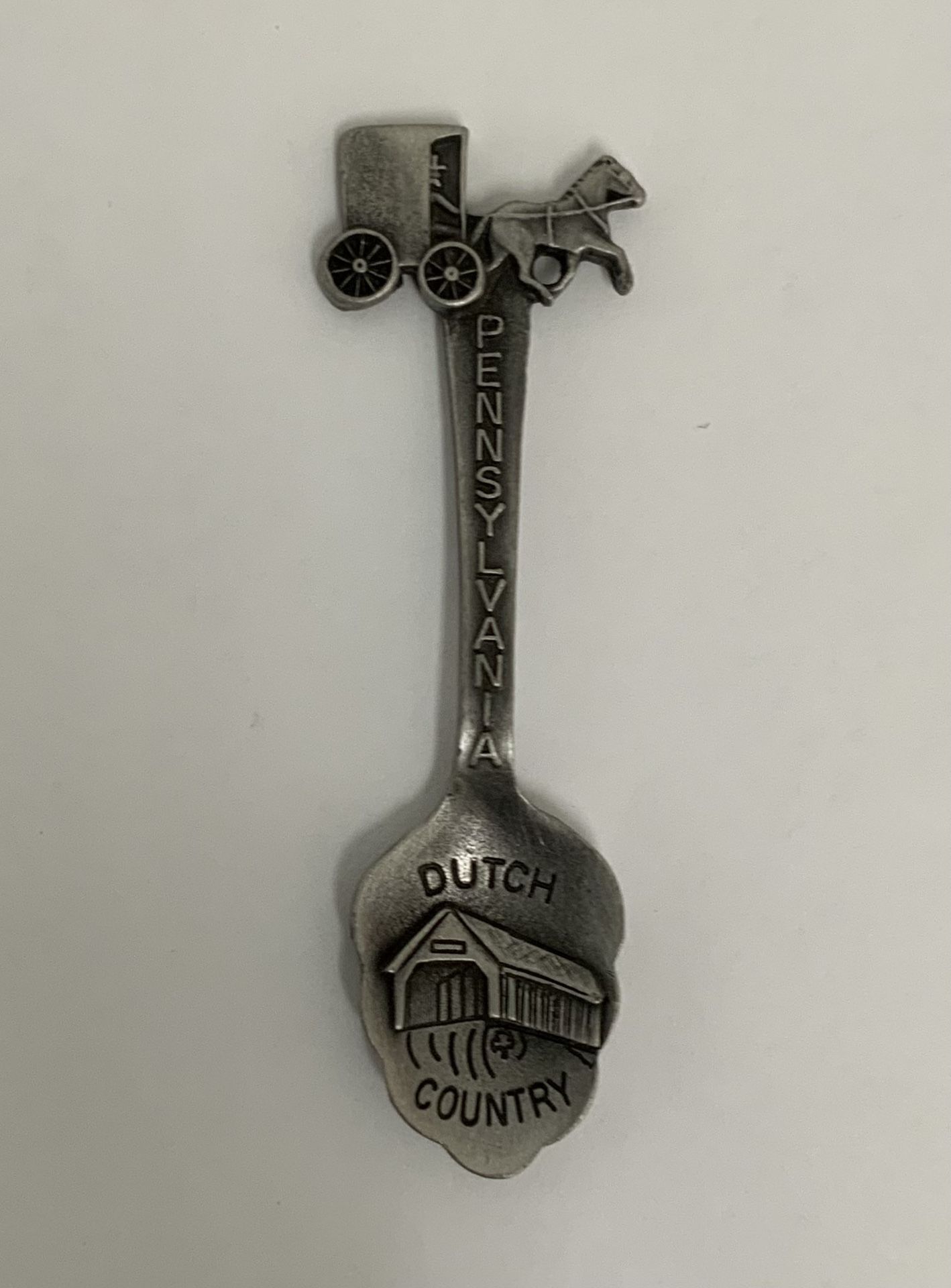 Pennsylvania Dutch Country Pewter Souvenir Spoon Horse Drawn Cart