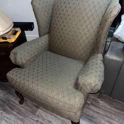 Green Upholstered Sitting Armchair Wooden Feet Nice