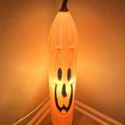 Vintage 36 Inch Tall Skinny Halloween Pumpkin Jack O Lantern Plastic Blow Mold Light Up Outdoor Yard Holiday Decoration Hang Or Stand By General Foam
