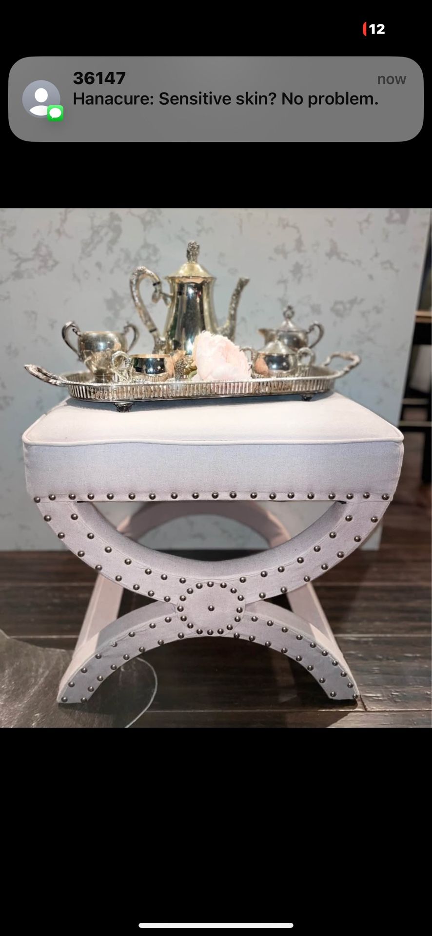 Fabulous Pale Pink Upholstered SAFAVIEH Square Bench/FootRest/SideTable/etc…w/brass nailhead detail