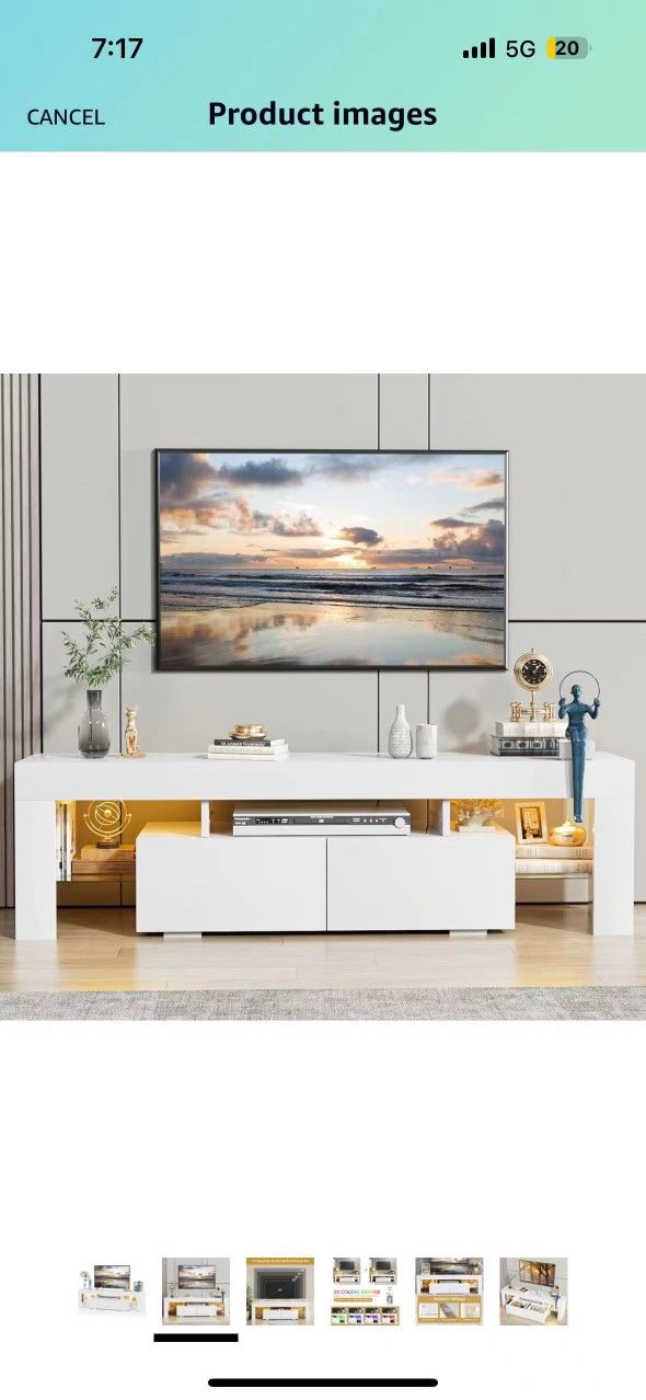TV Stand with LED Lights, Modern Entertainment Center Media and Open Shelf Console Table Storage Desk with 1 Drawer and Remote Control 20 Color LED Li