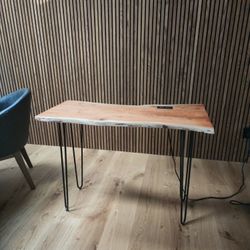 Acacia WOOD Desk With Integrated USB And Outlet