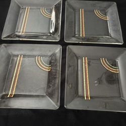 Set Of Four Vintage Retro Mcm Square Glass Plates 