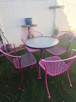 4 Metal chairs (heavy duty) with clear plastic table