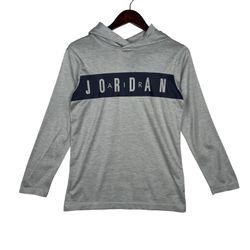 Nike Air Jordan Jumpman Logo Hoodie Youth  Gray Dri-Fit Long Sleeve SZ LARGE 