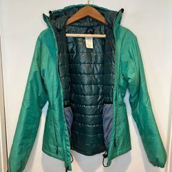 Patagonia Women’s Micro Puff Hooded Jacket Teal Green Grid Size XS