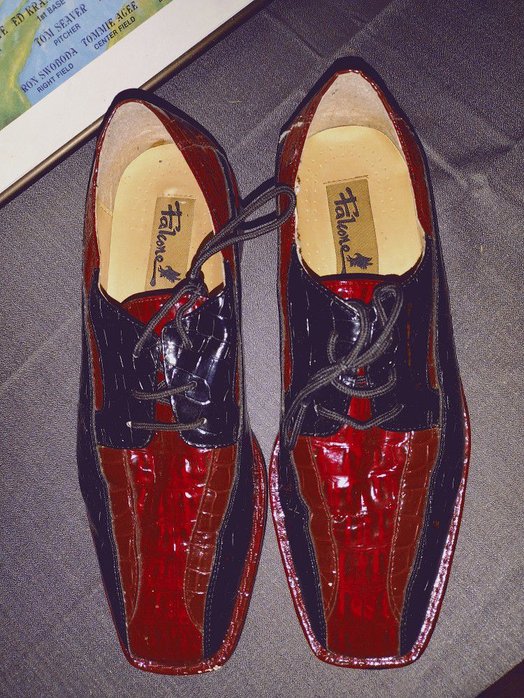 Men's Red and Black Leather Alligator Falcone Dress Shoes Size 12 