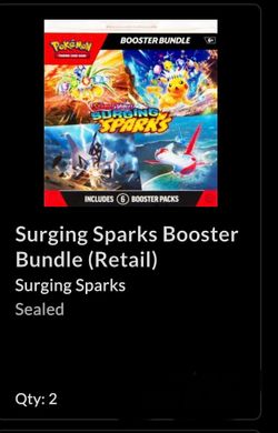 $130 Surging Sparks Booster Bundle (Retail) Surging Sparks Sealed Qty: 2