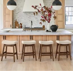 Linen Saddle Counter Height Bar Stools – Set of 4