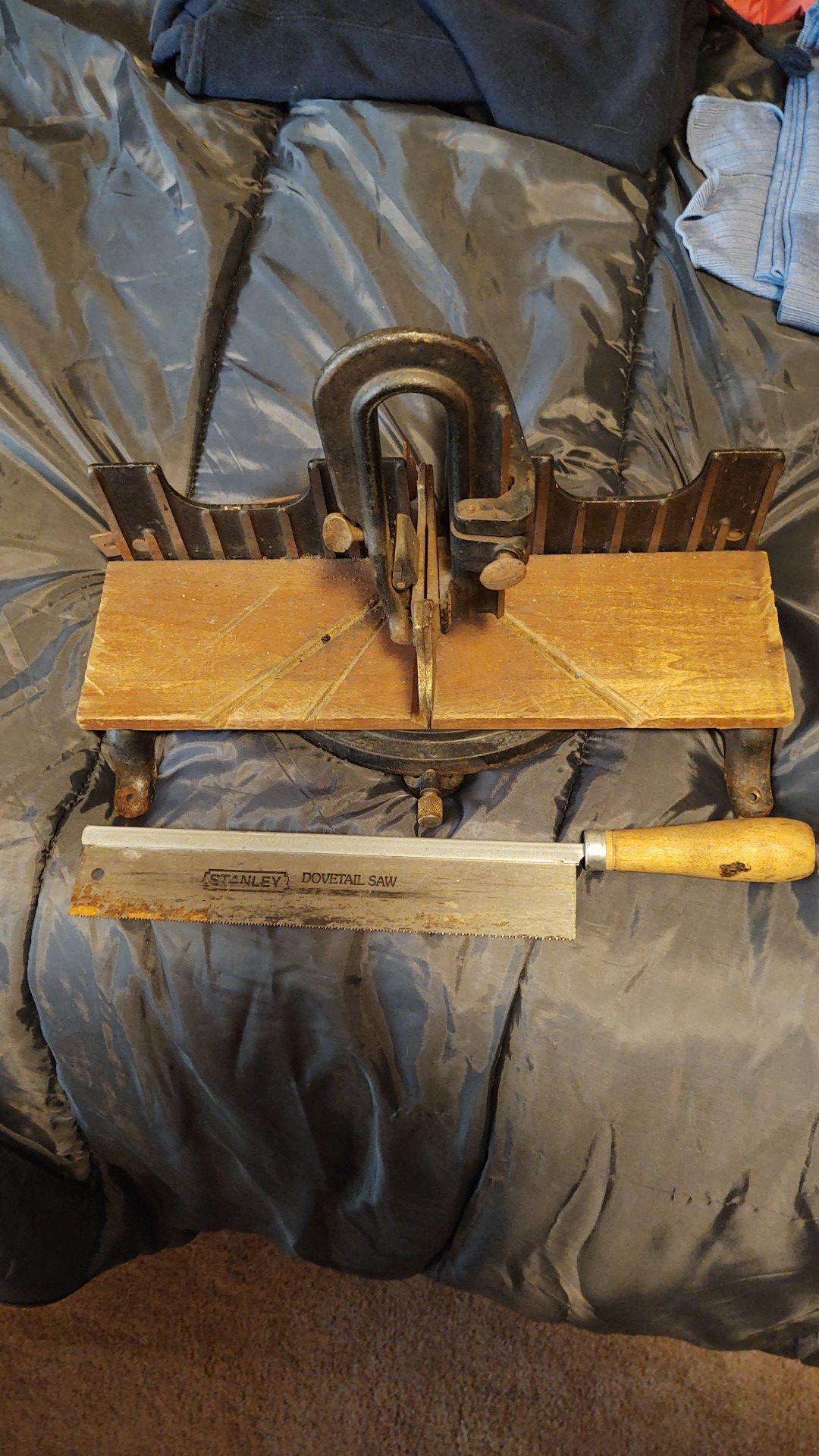 Antique saw holder and Dovetail saw.