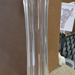 vintage Ivima of Portugal clear glass swung stretch vase with a frosted rose or tulip pattern base. 