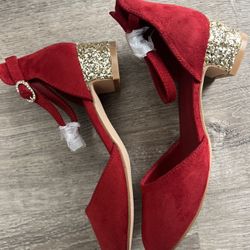 Girls  Red Shoes With Glitter Heels 