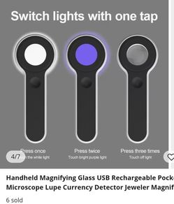 Handheld Magnifying Glass USB Rechargeable Pocket Microscope Lupe Currency Detector Jeweler Magnif