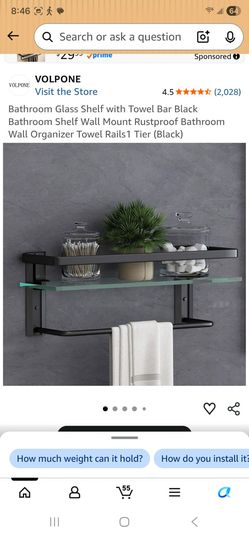 Bathroom glass shelf with towel bar