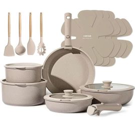 CAROTE 19pcs Pots and Pans Set Nonstick Cookware Set, Taupe