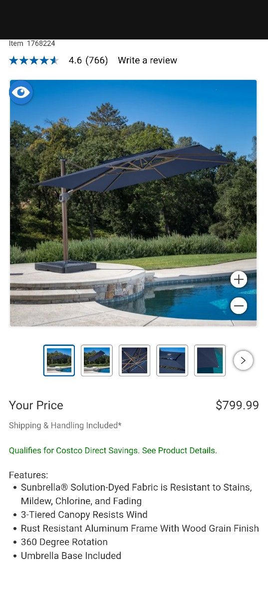 SunVilla 12 ft. Square 3-Tier Cantilever Umbrella