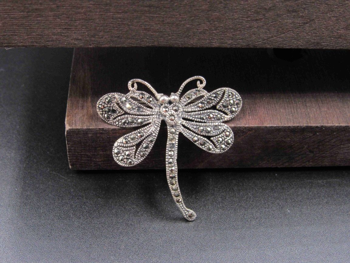 Sterling Silver Marcasite Dragonfly Pin Brooch

