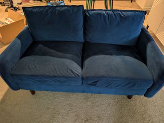 Blue velvet love seat