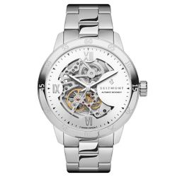 Seizmont Silver Tone Stainless Steel Skeleton Watch