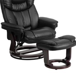 Black Leather Recliner with Ottoman