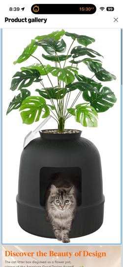 Lifewit Cat Litter Box, Hidden Enclosure Litter Tray with Odor Control & Carbon Filter in Living Room, Bedroom, Corner with Faux Plant& Plastic Scoop,