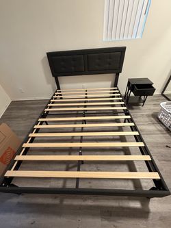 Queen Bed Frame with Upholstered Headboard