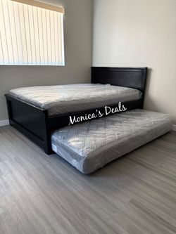 Full Solid Wood Bed With Twin Roll Out Mattress $540