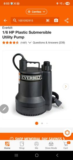 Everbilt
1/6 HP Plastic Submersible Utility Pump