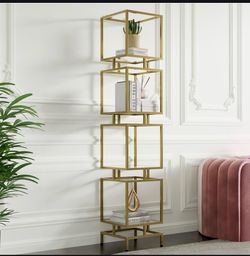 Modern Gold Geometric Display Shelf – 4-Tier Decorative Bookcase