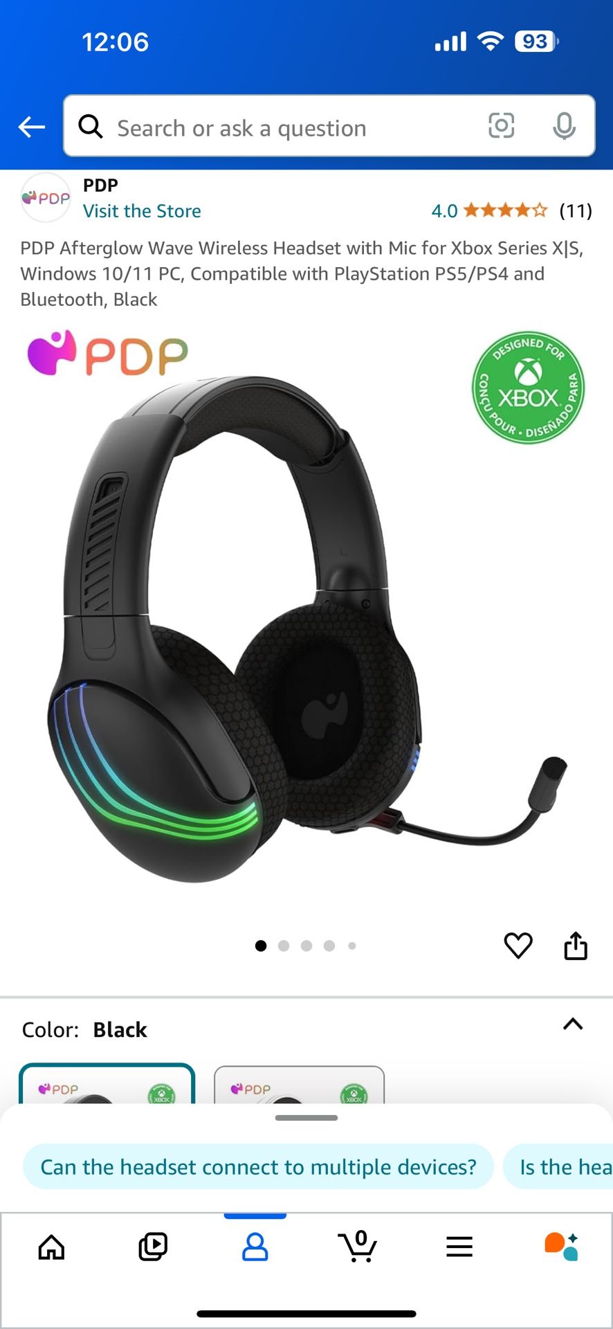 PDP Afterglow Wave Wireless Headset with Mic for Xbox Series X|S, Windows 10/11 PC, Compatible with PlayStation PS5/PS4 and Bluetooth, Black