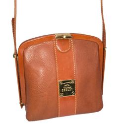 Vintage HCL Germany Brown Leather Framed Squeeze Lock Crossbody 