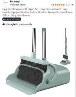 Broom and Dustpan Set, Large Size and with Long Handle, Upright