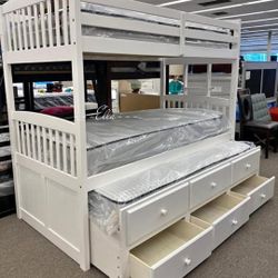 Micah White Finish Twin/Twin Bunk Bed & Trundle