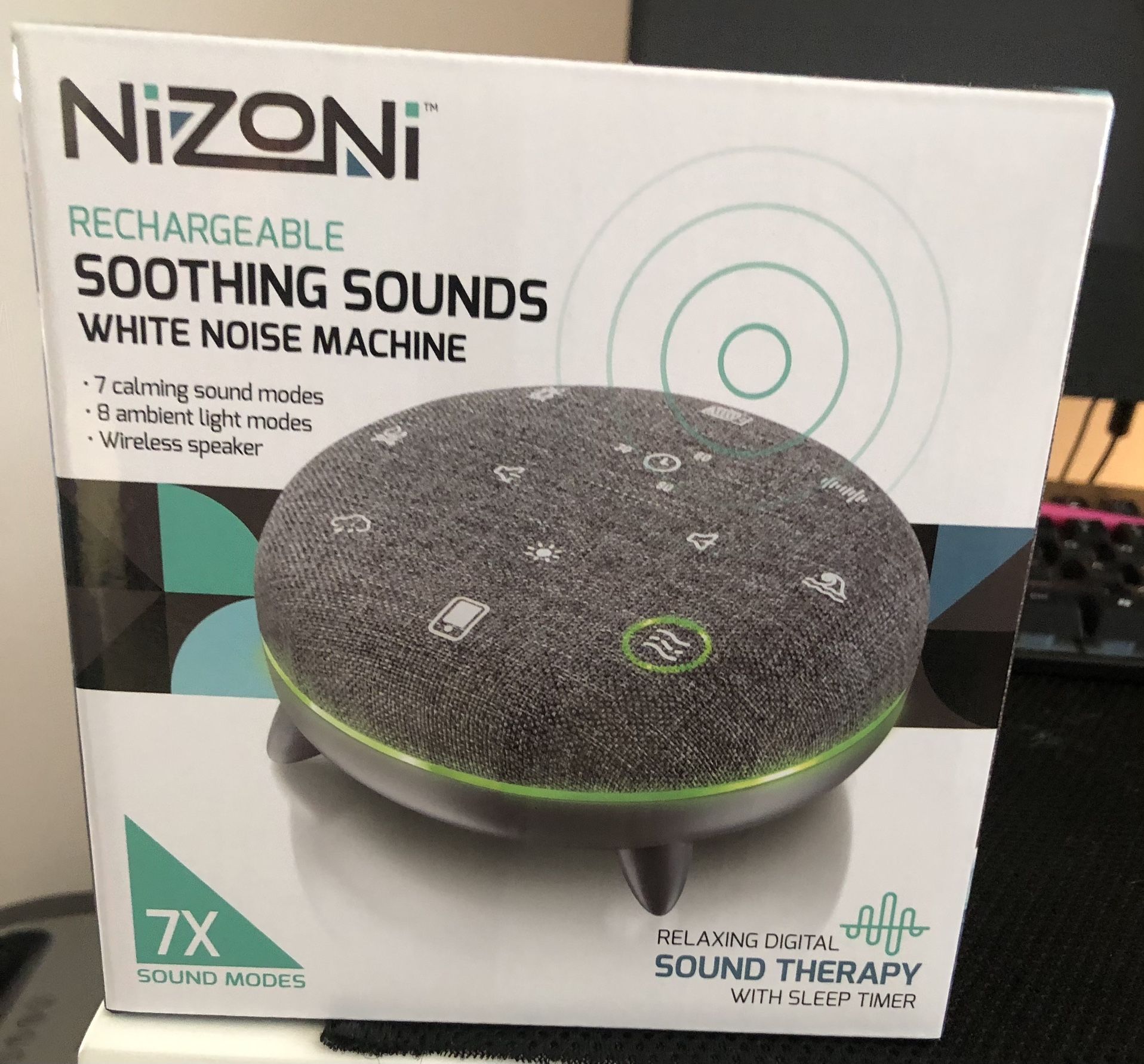 Nizoni Rechargeable Soothing Sounds White Noise Machine 7 Sound 8 Light Modes $ 20. MAKE AN OFFER