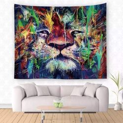 Psychedelic Artistic Lion Tapestry