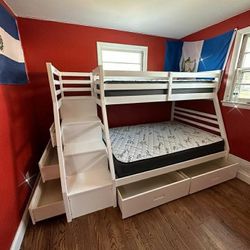 White Jason Twin Full Bunk Bed With 2 Drawers Storage 👉 Finance Available 👉 Brand New 