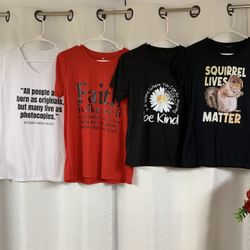 1 V Neck Sleeveless Top, And 3 T-shirts With Messages 