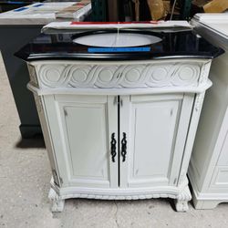 30-in Antique White Undermount Single Sink Bathroom Vanity with Black Granite Top $389 