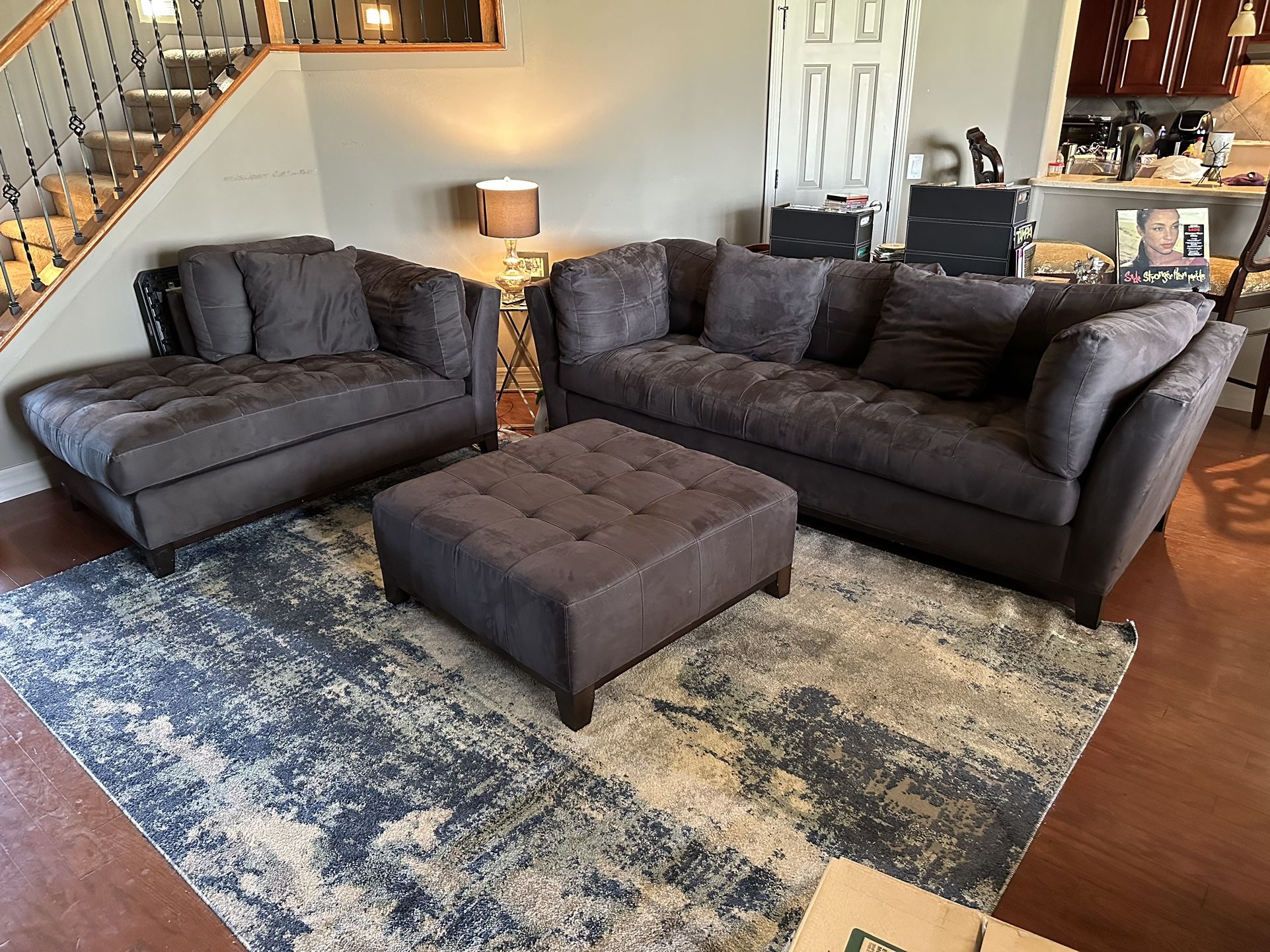 3Pc Grey Sectional Including Large Ottoman