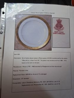 Tiffany&co new your made in England appraised plates