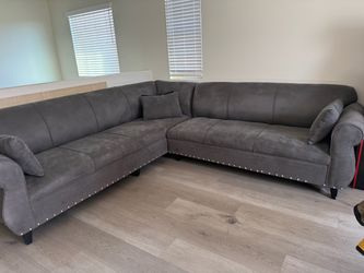 Gray Sectional Sofa with Nailhead Trim
