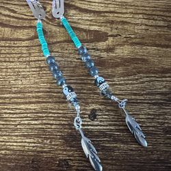 Silver Hair Clips With Beads And Feather Charms 