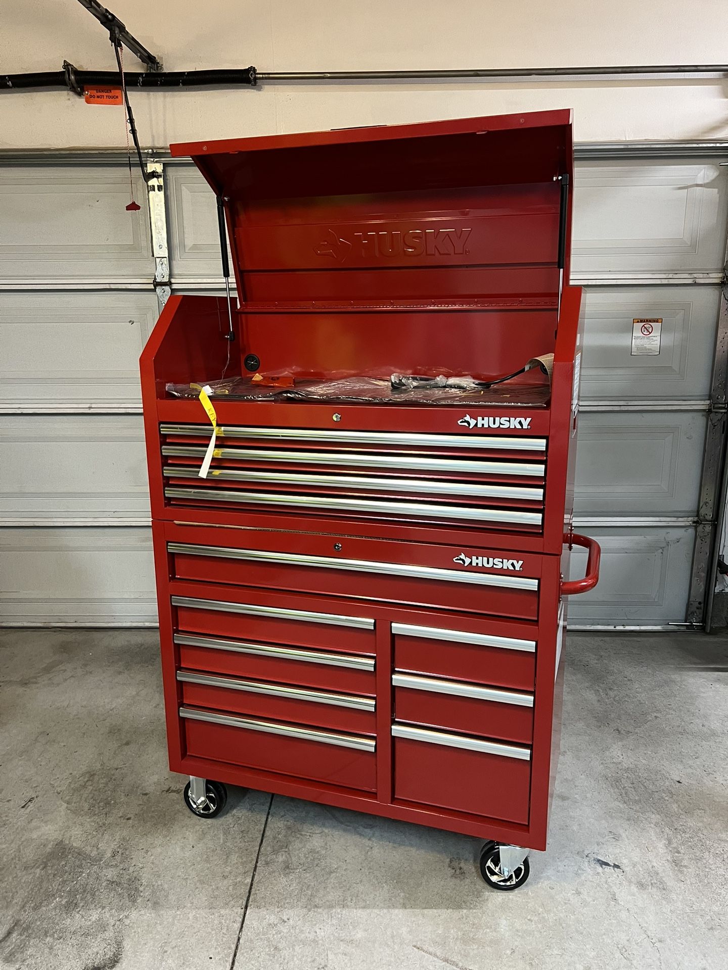 New Husky 42 in. 12-Drawer Tool Chest/Rolling Cabinet Set In Gloss Red