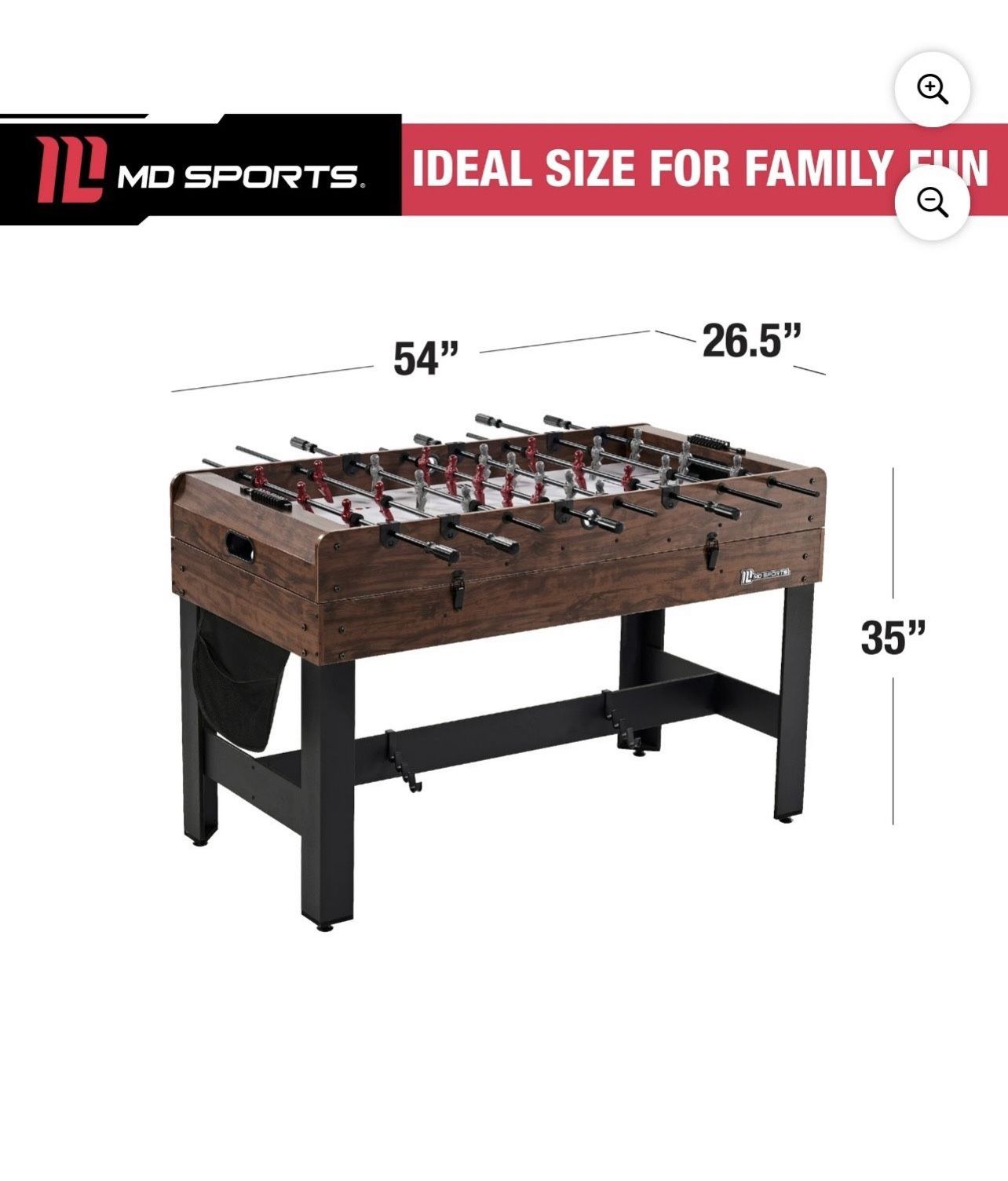 54" 4-in-1 Multi Game, Pool Table, Table Tennis Pong Table, Air Hockey, Foosball, by MD Sports