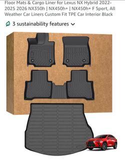 Floor Mats & Cargo Liner for Lexus NX Hybrid 2022- 2025 2026 NX350h NX450h+ NX450h+ F Sport, All - Weather Car Liners Custom Fit TPE Car Interior Blac
