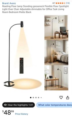 Reading Floor lamp Standing gooseneck Flexible Floor Spotlight Light Over Chair Adjustable dimmable for Office Task Living Room Bedroom Matte Black