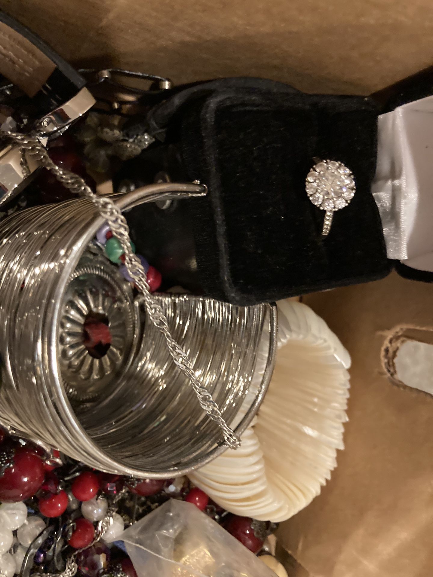 Box With Mixed Jewelry And Stuff There Is More Rings The One In Little Box Is Sliver. Seen Siver Jewelry In There