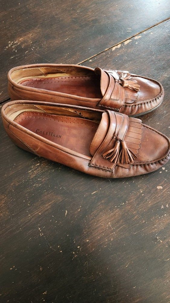 Cole Haan Tan Leather Loafers With Tassels