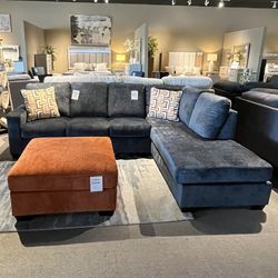 Blue 2pc Chaise Sectional Couch