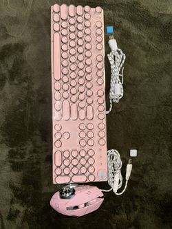 Pink Keyboard Mouse Set